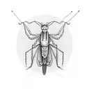 A sketch of a praying mantis playing a musical instrument tattoo design idea