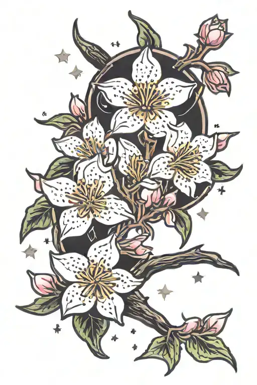 cherry blossom and stars forming the shape tattoo design idea