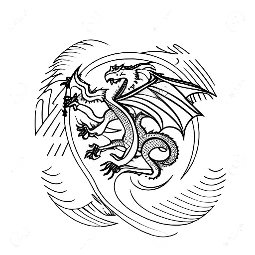 A minimalist design of a dragon wrapped around a crescent moon tattoo design idea