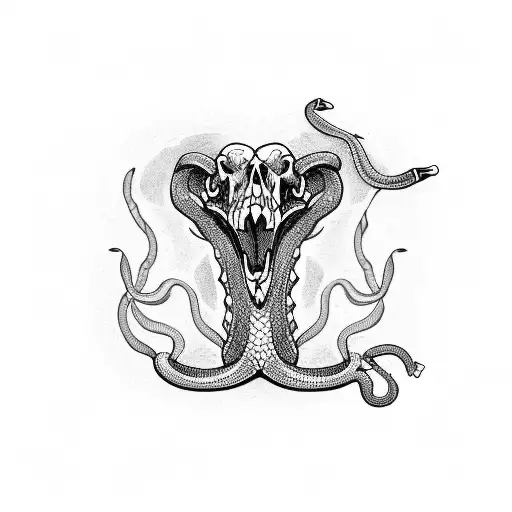 Rattlesnake swallowing a skull tattoo design idea