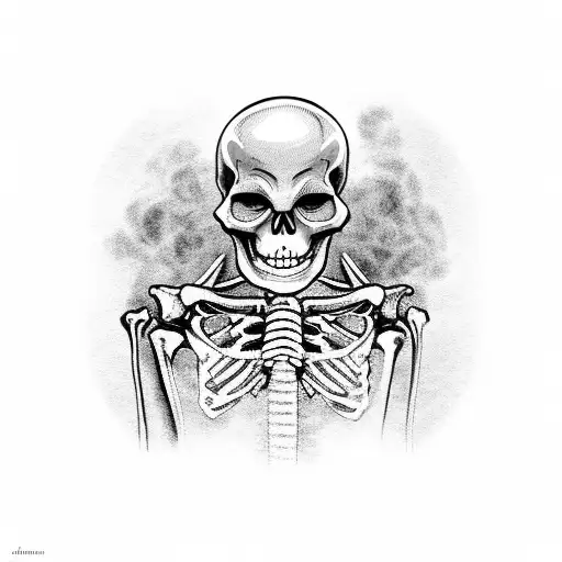 skeleton smoking a cigarette tattoo design idea