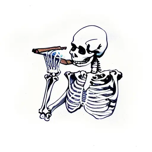 full body skeleton smoking a cigar tattoo design idea
