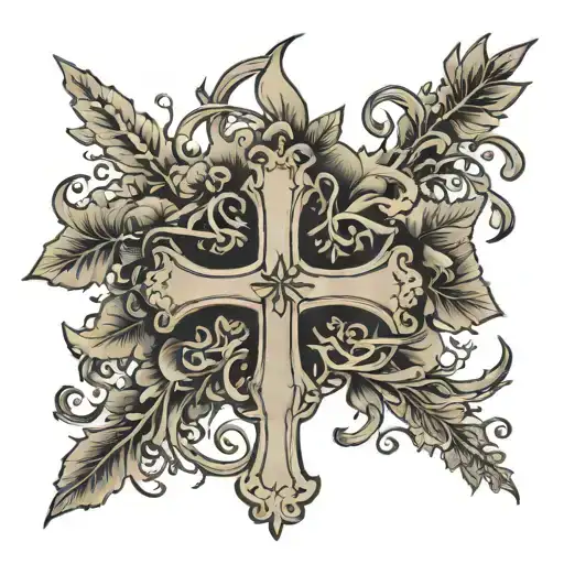 long, spine, vines, cross, black and grey tattoo design idea