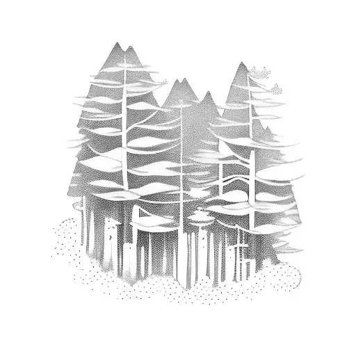 A mystical forest with cascading waterfalls tattoo design idea
