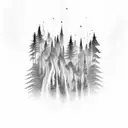 A mystical forest with cascading waterfalls tattoo design idea