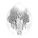 A mystical forest with cascading waterfalls tattoo design idea