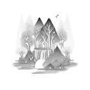 A mystical forest with cascading waterfalls tattoo design idea