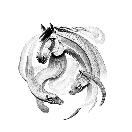 horse snake rabbit tattoo design idea