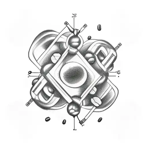 Chemical structure of caffeine molecule surrounded by coffee beans tattoo design idea