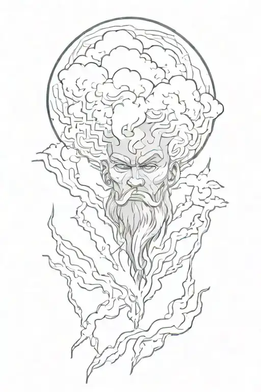 zues in a lightning storm cloud tattoo design idea