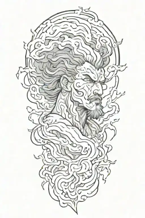 zues in a lightning storm cloud tattoo design idea