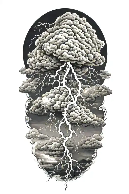 lightning storm cloud background black and white tattoo design idea