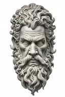 zeus head with raging storm clouds surrounding tattoo design idea