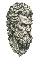 zeus head with raging storm clouds surrounding tattoo design idea