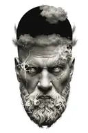 zeus face raging storm clouds surrounding tattoo design idea