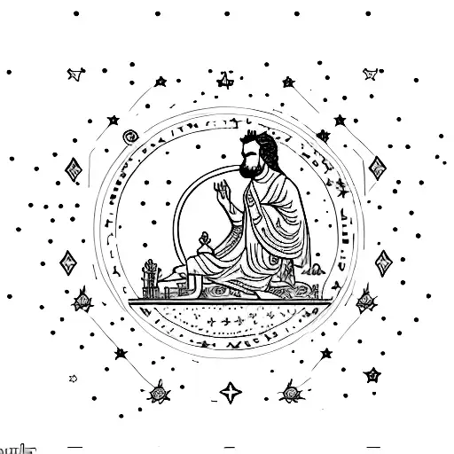 A stoic philosopher meditating under a starry night sky tattoo design idea