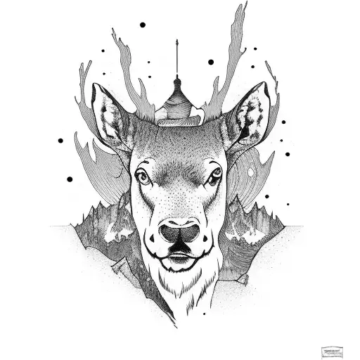 rocky mountain with aurora and moose tattoo design idea