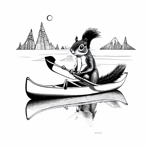 squirrel in a canoe tattoo design idea