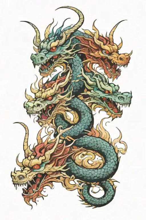 Five headed dragon tattoo design idea