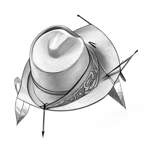 Sketch of a cowboy hat with crossed arrows behind it tattoo design idea