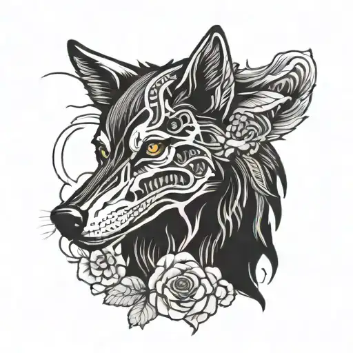 wolf pink wolf skeleton tattoo design idea