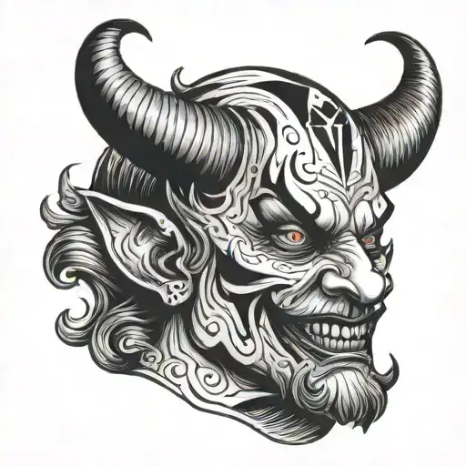 Devil face half clown and sad tattoo design idea