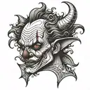 Face clown half devil face tattoo design idea