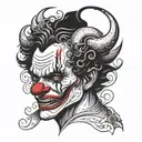 Face clown half devil face tattoo design idea