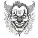 Face clown half devil face front view tattoo design idea
