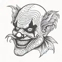 Face clown half devil face front view tattoo design idea