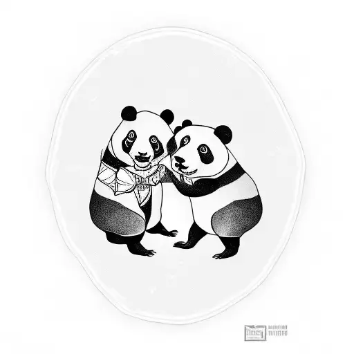 panda adjusting another panda's bowtie tattoo design idea