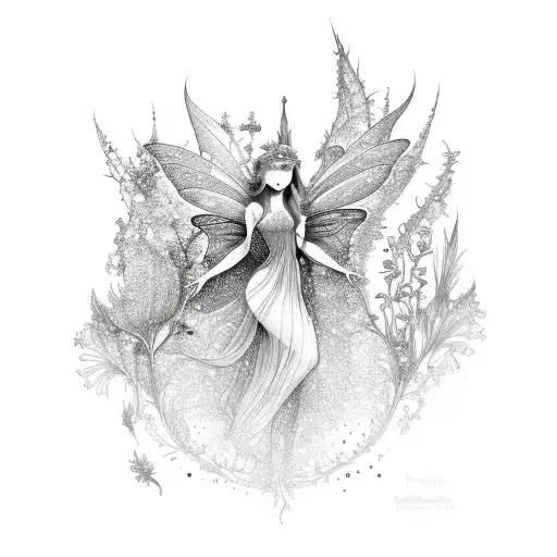 botanical fairy magic dust forest tattoo design idea