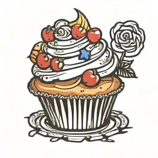 cartoon cupcake tattoo design idea