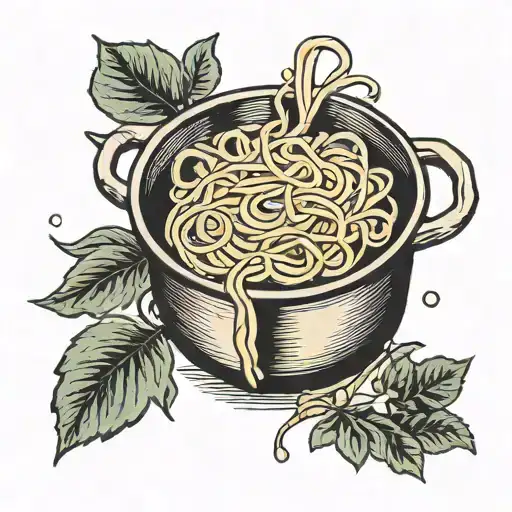 uncooked spaghetti in pot tattoo design idea