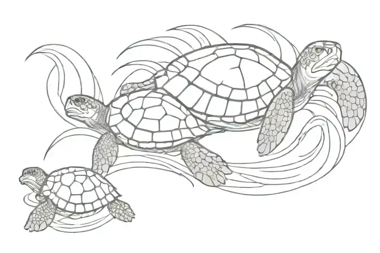 sea ​​wave and turtle without shell tattoo design idea