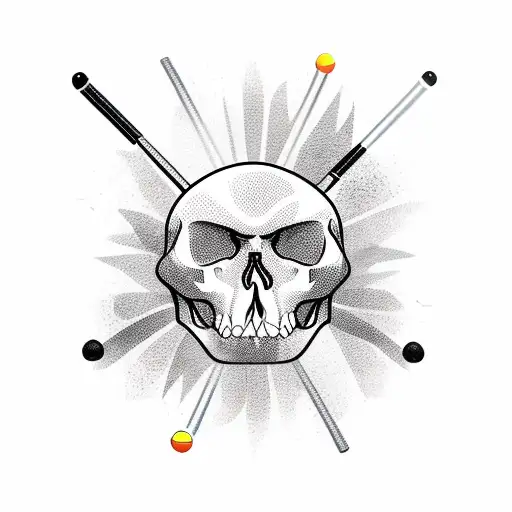 billiards, palm tree, skulls tattoo design idea