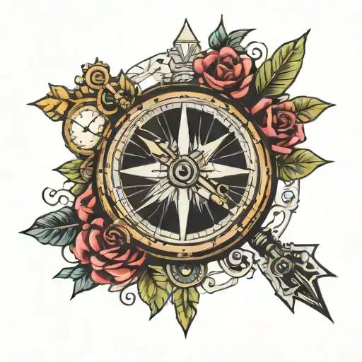 compass, arrow, clock tattoo design idea