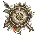 compass, arrow, clock tattoo design idea