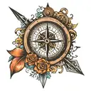 compass, arrow, clock tattoo design idea