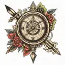 compass, arrow, clock tattoo design idea