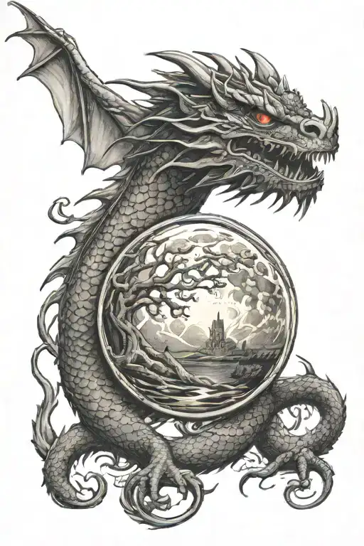 Dragon and moon rising tattoo design idea