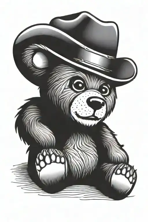 teddy bear with cowboy hat sitting tattoo design idea