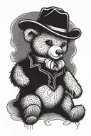 teddy bear with cowboy hat sitting tattoo design idea