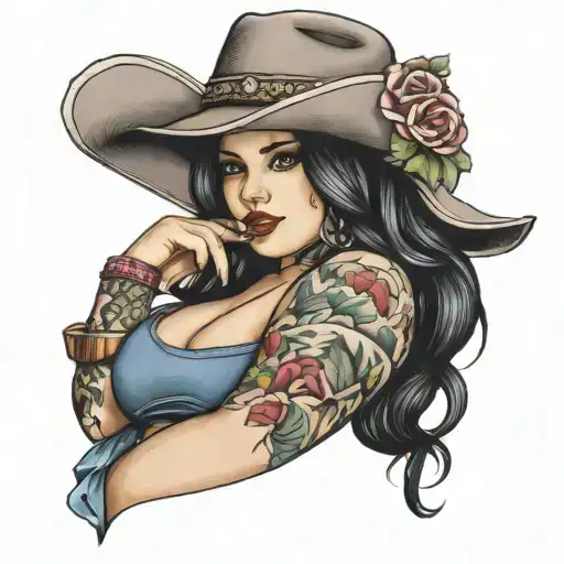 sexy chubby girl wearing cowboy hat  tattoo design idea