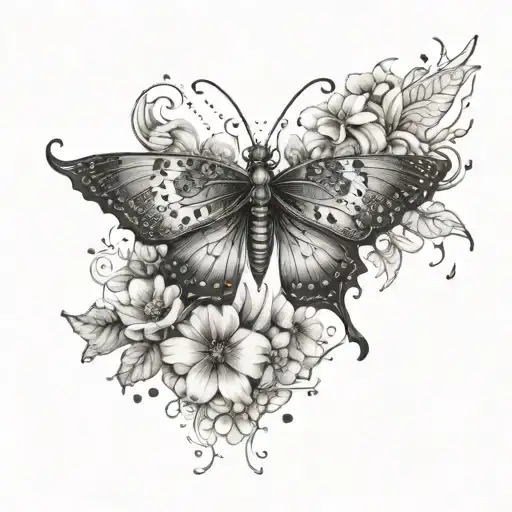 butterfly spider orientalist flowers blooming tattoo design idea