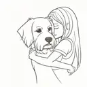 A tiny girl hugs the head of a giant Maltese terrier tattoo design idea