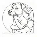 A tiny girl hugs the head of a giant Maltese terrier tattoo design idea