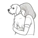 A tiny girl hugs the head of a giant Maltese terrier tattoo design idea