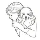 A tiny girl hugs the head of a giant Maltese terrier tattoo design idea