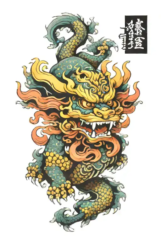 foo dog Japanese traditional tattoo design idea